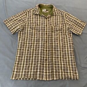 Aaron Chang Shirt Mens Medium Multicolor Plaid Short Sleeve Button Front Surfer